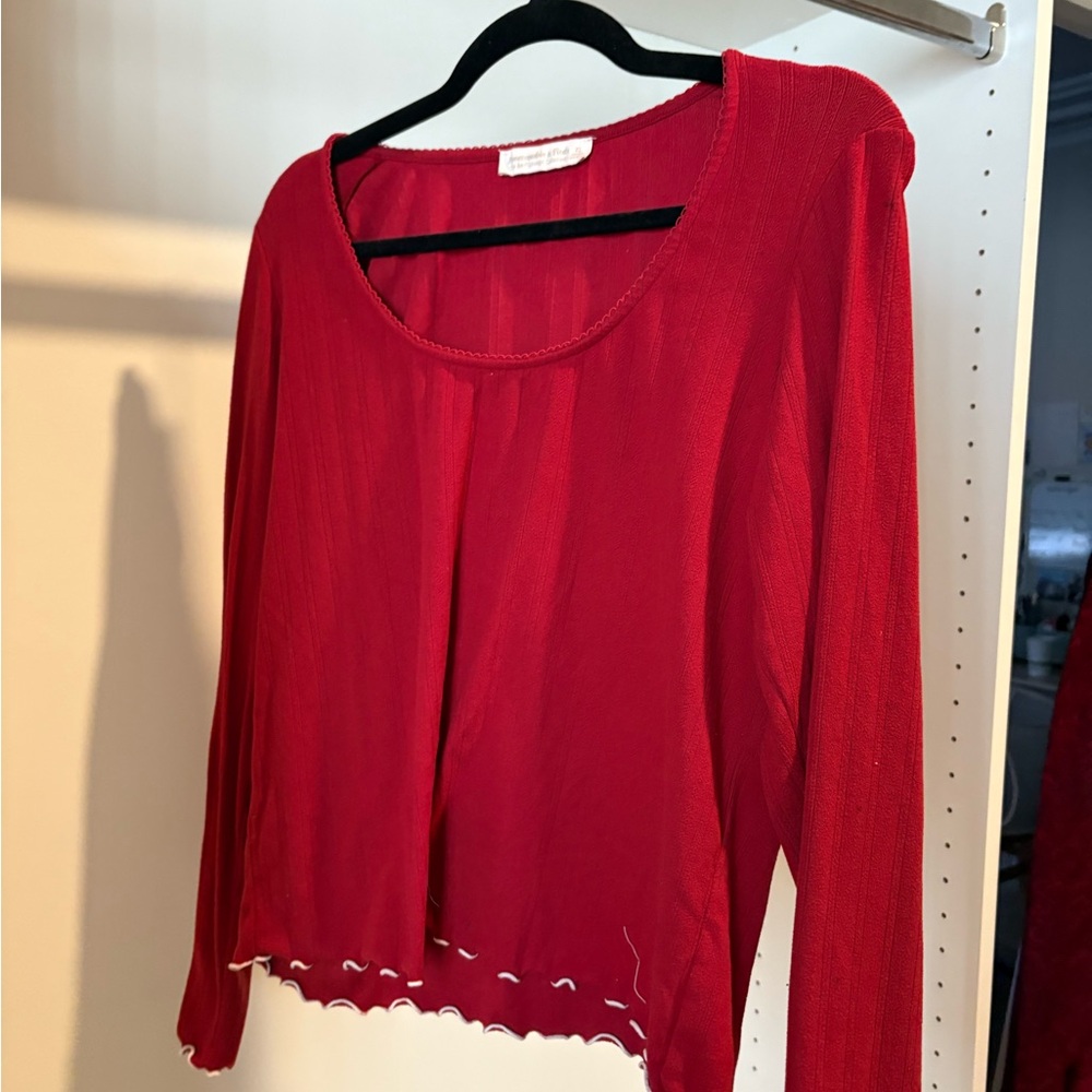 Abercrombie & Fitch Vibrant Red Long Sleeve Top